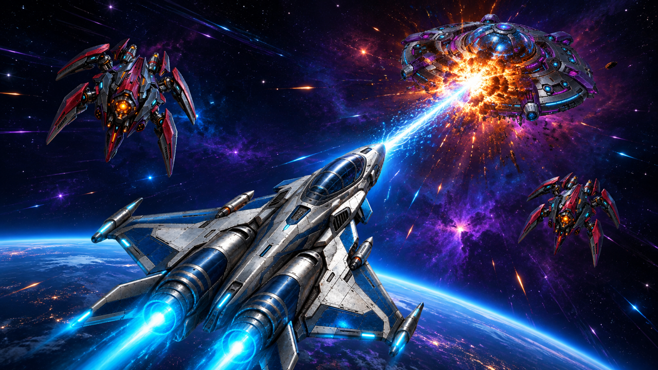 Space Typing Fighter Aircraft gameplay frame